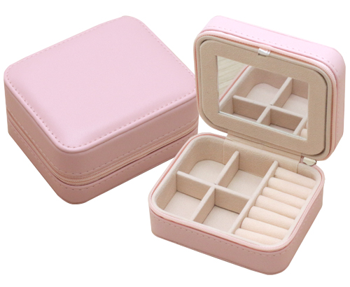 粉色方形攜帶式飾品收藏盒